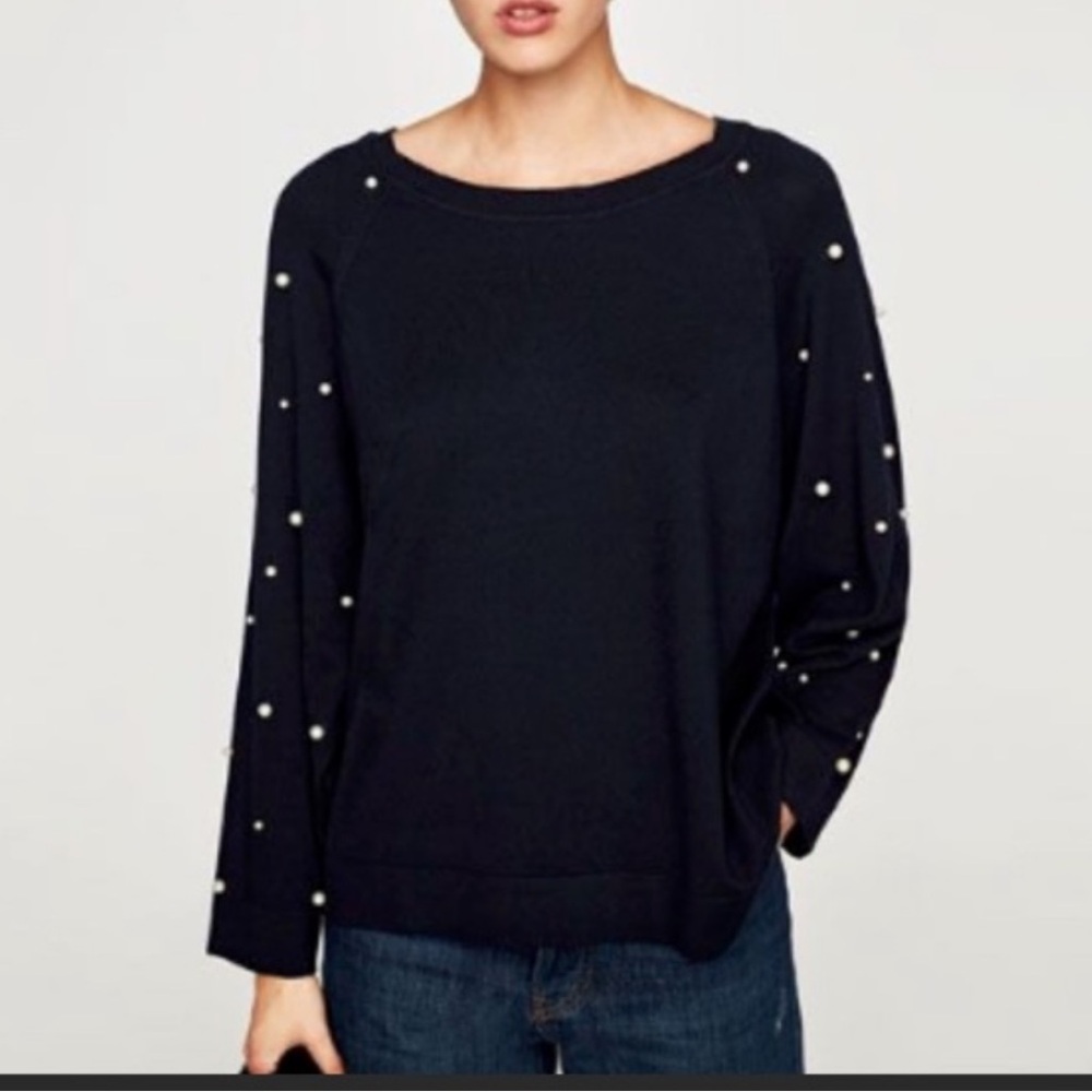 ZARA Pearl Sweater Navy Blue Women’s Size Medium/Large Oversized Worn Twice